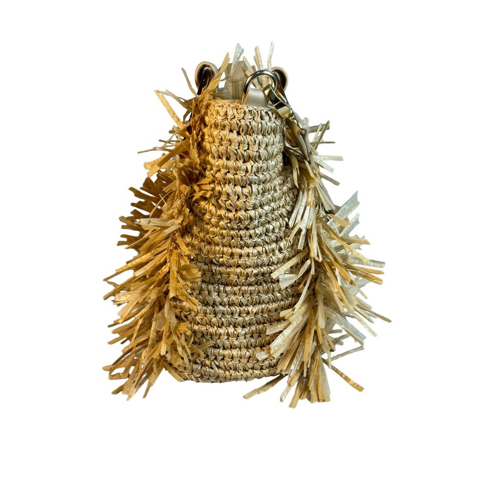 Sondra Roberts Boho Beach Fringe Squared Natural Straw Raffia Weave Bag Purse - Picture 3 of 15